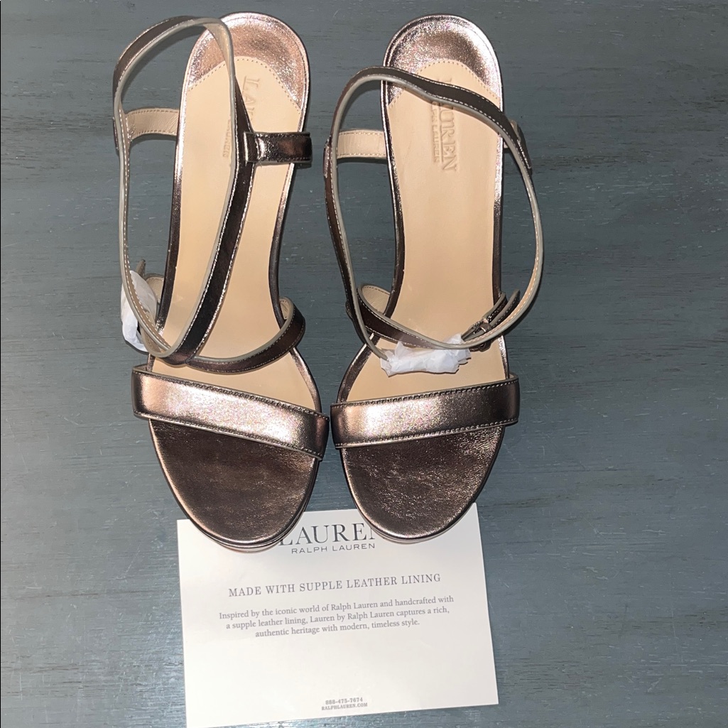 Lauren Ralph Lauren Kerri Metallic Twilight Nappa Leather Platform Heel Nwob 8.5